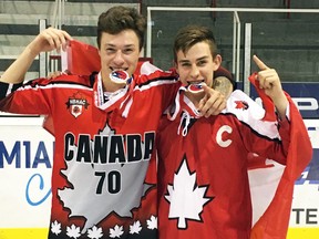 Belleville's Keegan and Cole Leal both captured gold medals while playing for Team Canada's U20 and U16 squads, respectively, at the World Ball Hockey Federation championships in Prague, Czech Republic. Submitted photo