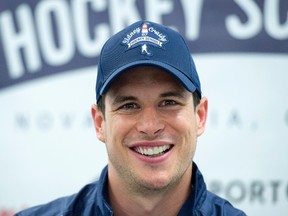 Pittsburgh Penguins captain Sidney Crosby fields questions at a media availability at his hockey camp at Cole Harbour Place in Cole Harbour, N.S. on July 13, 2016. (THE CANADIAN PRESS/Andrew Vaughan)