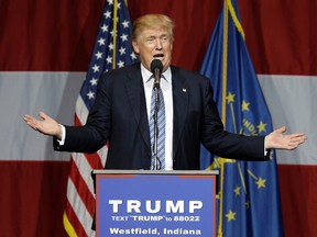 In this July 12, 2016 file photo, Republican presidential candidate Donald Trump speaks at a rally in Westfield, Ind. (AP Photo/Michael Conroy, File)