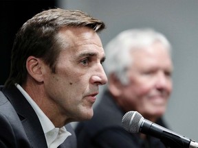 JOHN LOCHER/The Associated press
Wallaceburg-born George McPhee speaks during a news conference Wednesday in Las Vegas after being named the first general manager of the Las Vegas NHL expansion team.