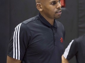 Raptors assistant coach Jerry Stackhouse served as the head coach of Toronto’s summer league team for one game, describing it as “a lot more pressure-filled” than coaching AAU ball. (DARREN CALABRESE/The Canadian Press files)