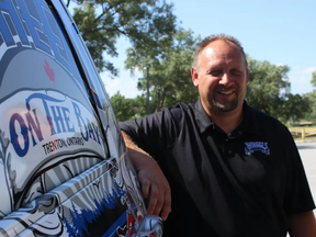 Samantha Reed/The Intelligencer
Don Postma, organizer of Wheels on the Bay, leans against the event's promotional truck Wednesday afternoon. The three day festival will be kicking off this year on July 22 at Centennial Park in Trenton.