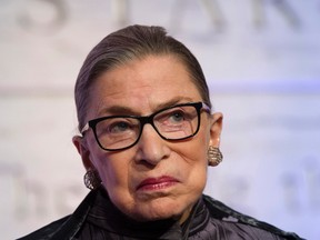 FILE - In this June 1, 2016, file photo, Supreme Court Justices Ruth Bader Ginsburg speaks in Washington. (AP Photo/Cliff Owen, File)