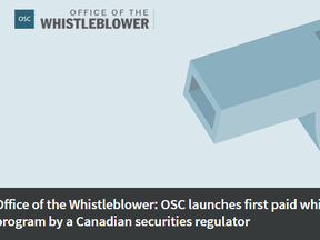 The Ontario Securities Commission's new Office of the Whistleblower is advertised on its website (screen grab)
