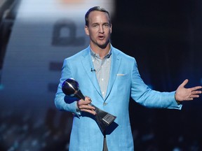 Former NFL football player Peyton Manning, accepts the icon award at the ESPY Awards at the Microsoft Theater on Wednesday, July 13, 2016, in Los Angeles. (Photo by Chris Pizzello/Invision/AP)