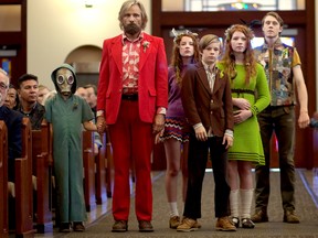 In this image released by Bleecker Street, Shree Crooks, standing from left,  Viggo Mortensen, Samantha Isler, Nicholas Hamilton, Annalise Basso, George MacKay and Charlie Shotwell  appear in a scene from, "Captain Fantastic." (Cathy Kanavy/Bleecker Street Handout photo)