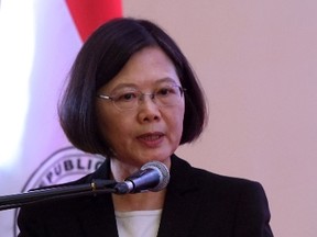 Taiwan's President Tsai Ing-wen delivers a speech during her visit to the General Andres Rodriguez school to which the country donated computers, in Asuncion on June 29, 2016. (AFP PHOTO / NORBERTO DUARTENORBERTO DUARTE/AFP/Getty Images)