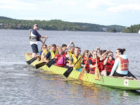 The Royal Bank of Canada dragon boat team gets one last practice in on Thursday evening for this weekend's Dragon Boat Festival. (Gino Donato/Sudbury Star)