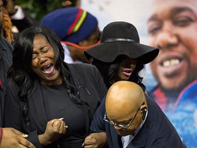Sandra Sterling, the aunt of Alton Sterling cries out after viewing his body at the F.G. Clark Activity Center in Baton Rouge, La., Friday, July 15, 2016.  (AP Photo/Max Becherer)