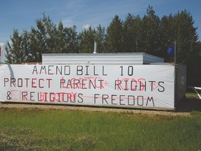 New Testament Baptist Church reports it has received hate mail after a sign calling for amendments to Bill 10 was vandalized. - Photo by Marcia Love