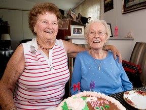 Mabel Goertz and Joyce Hohenstein celebrate their 90th birthdays and 90 years of friendship in Hohenstein home, north of Spruce Grove on Tuesday, July 12, 2016. - Photo by Yasmin Mayne