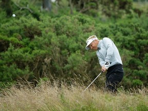 Soren Kjeldsen plays out of the rough on the 11th hole during the British Open at the Royal Troon Golf Club in Troon, Scotland, Friday, July 15, 2016. (AP Photo/Matt Dunham)