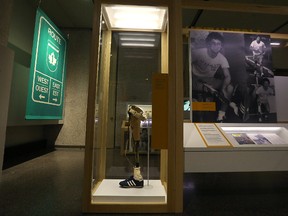 Terry Fox's prosthetic leg is among the items on display in the exhibit Terry Fox: Running to the Heart of Canada at the Manitoba Museum on Wed., July 13, 2016. Kevin King/Winnipeg Sun/Postmedia Network