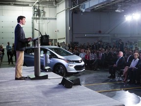 Canadian Prime Minister Justin Trudeau makes an announcement at the General Motors plant in Oshawa, Ontario on Friday, June 10, 2016. THE CANADIAN PRESS/Chris Young