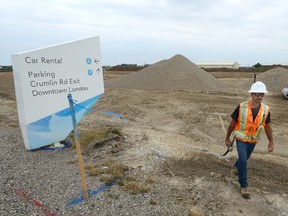 Jude Vanderweg of Aar-Con Excavating at the construction site where new parking spots will be created at London Airport. (MORRIS LAMONT, The London Free Press)
