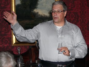 Sylvain Bouffard, of Just A Wee Dram Scotch, at a whisky tasting at Bellevue House on Saturday afternoon. (Steph Crosier/The Whig-Standard)