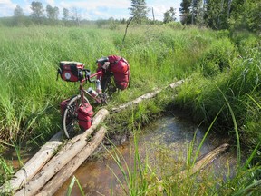 Photo supplied
An improvised bridge on the Kelly Lake Trail was a bit of a trick to traverse for cyclist Edmund Aunger.