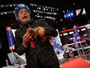 Comedian Stephen Colbert tapes a segment on the floor of the Republican National Convention for CBS's The Late Show with Stephen Colbert at the Quicken Loans Arena in Cleveland, Ohio, on July 17, 2016. (Win McNamee/Getty Images)