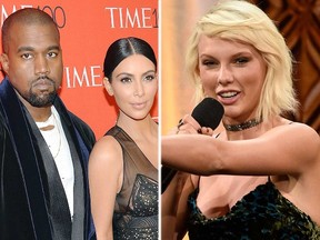 Kanye West, Kim Kardashian and Taylor Swift. (AP photos)