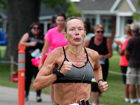 Wallaceburg's Sarah Cogghe races to the finish line, at the St. Clair River Run held on Saturday, July 16. Close to 800 runners took part in the race.