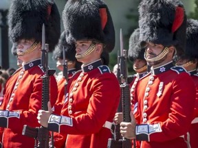 Cpl. Darien Bahry, centre, on parade in June during the inspection of the Ceremonial Guard by His Excellency David Johnson, Governor General of Canada. CAPTAIN MIKE WONNACOTT / ARGYLL AND SUTHERLAND HIGHLANDERS OF CANADA