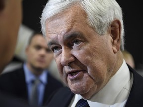 Former U.S. Speaker of the House Newt Gingrich speaks to reporters  on the the first day of the Republican National Convention on July 18, 2016 at Quicken Loans Arena in Cleveland, Ohio. (AFP PHOTO/DOMINICK REUTERDOMINICK REUTER/AFP/Getty Images)
