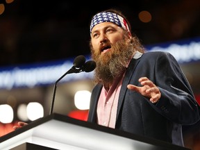 Television personality and CEO of Duck Commander, Willie Robertson speaks on the first day of the Republican National Convention on July 18, 2016 at the Quicken Loans Arena in Cleveland, Ohio. An estimated 50,000 people are expected in Cleveland, including hundreds of protesters and members of the media. The four-day Republican National Convention kicks off on July 18.  (Photo by Joe Raedle/Getty Images)