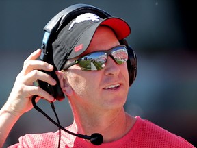 Calgary Stampeders head coach Dave Dickenson during the teams intrasquad mock game at McMahon Stadium in Calgary, Alta.. on Sunday June 5, 2016. Leah hennel/Postmedia