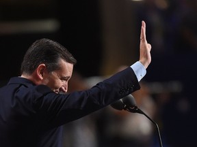 Sen. Ted Cruz waves from the stage at the Republican National Convention at the Quicken Loans Arena in Cleveland, Ohio on July 20, 2016. (Robyn Beck/Getty Images)