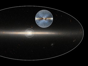 Data taken from NASA's Wide-field Infrared Survey Explorer mission shows an X shape in the middle of the Milky Way. (Credit: NASA/JPL-Caltech/D.Lang)