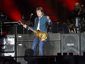 Paul McCartney performing live in concert at the Vicente Calderon Stadium in Madrid, Spain. (WENN photo)