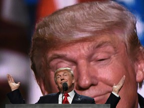 Republican presidential candidate Donald Trump addresses delegates at the end of the last day of the Republican National Convention on July 21, 2016, in Cleveland. (TIMOTHY A. CLARY/AFP/Getty Images)