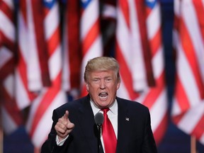 Republican presidential candidate Donald J. Trump speaks during the final day of the Republican National Convention in Cleveland, Thursday, July 21, 2016. (AP Photo/J. Scott Applewhite)