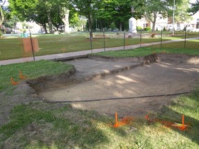 Work on footings for an Afghan War memorial in Veteran's park is shown here on Friday July 22, 2016 in Sarnia, Ont. The $65,000-project is being led by the First Hussars Association. (Paul Morden/Sarnia Observer/Postmedia Network)