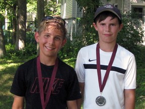 From left are Matteo Palumbo and Ryan Davies, the champion and finalist, respectively, in the boy's under-14 division at the Sarnia Little Caesar’s Junior Tennis Tour event. Several Sarnia-Lambton players earned top-three titles at the one-day tournament. Handout/Sarnia Observer/Postmedia Network