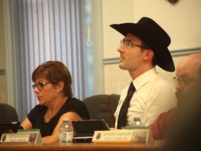 McKillop councillor, Kevin Wilbee, sported a big black cowboy hat at council July 19. He and many members of council were unaware of a delegation prepared by the Mayor of Huron East, Bernie MacLellan-relating to shared services. Certain members were angered while others did not mind his choice to attend out-of-council meetings. (Shaun Gregory/Huron Expositor)