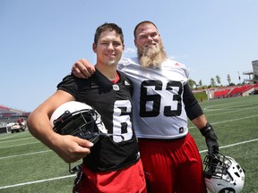 Redblacks Antoine Pruneau (left) and Jon Gott. (Jean Levac, Postmedia Network)