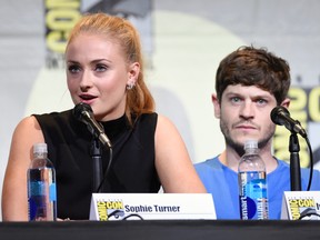 Sophie Turner, left, and Iwan Rheon attend the "Game of Thrones" panel on day 2 of Comic-Con International on Friday, July 22, 2016, in San Diego. (Photo by Chris Pizzello/Invision/AP)