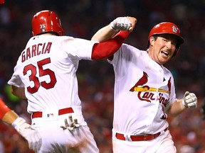 Jedd Gyorko celebrates one of his six HRs he's hit against his former team, the Padres, this season. (Getty Images)