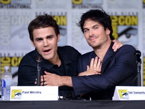 Actors Paul Wesley, left, and Ian Somerhalder attend the "The Vampire Diaries" panel during Comic-Con International 2016 at San Diego Convention Center on July 23, 2016 in San Diego, California.  (Photo by Matt Winkelmeyer/Getty Images)