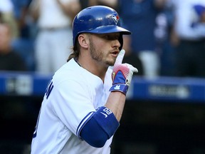 Blue Jays third baseman Josh Donaldson celebrates a home run in the first inning against the Royals during MLB action at the Rogers Centre in Toronto on July 5, 2016. (Dave Abel/Toronto Sun)