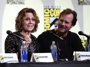 Sigourney Weaver, left, and Bill Paxton attend the "Aliens: 30th Anniversary" panel on day 3 of Comic-Con International on Saturday, July 23, 2016, in San Diego. (Photo by Chris Pizzello/Invision/AP)