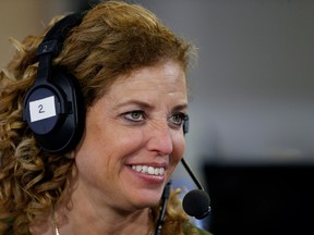 Debbie Wasserman Schultz, chair of the Democratic National Committee, discusses why she believes Hillary Clinton is the best candidate for the presidency, while being interviewed by Julie Mason, on "The Press Pool" at Quicken Loans Arena on July 20, 2016 in Cleveland, Ohio. (Photo by Kirk Irwin/Getty Images for SiriusXM)