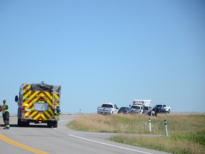 A motorcycle lost control on Highway 6 north of Twin Butte on Sunday, according to deputy fire chief Pat Neumann. Pincher Creek Emergency Services responded. Injuries are not known at this time. | Andrew McCutcheon photo/Pincher Creek Echo