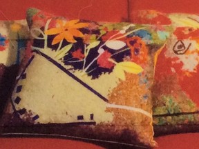 Judy Brady’s designer cushions. Brady will be the Goderich Coop Gallery’s guest artist for the month of August. (Contributed photo)