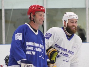 Stanley Cup champion Boyd Devereaux and Buffalo Sabre Ryan O’Reilly were in Goderich for the third annual Hometown Heroes “Raise A Little Health” charity hockey game on July 21 at the Maitland Recreation Centre. (Laura Broadley/Goderich Signal Star)