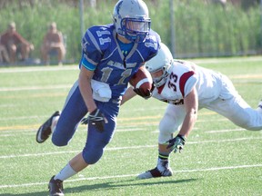 Sudbury Gladiators' Brad Patterson dodges a tackle during OFC junior varsity action on Saturday. Keith Dempsey/For The Sudbury Star