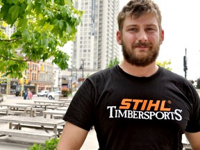 Local timbersports competitor Clarke Ellah at Covent Garden Market in London, Ont. July 21, 2016. CHRIS MONTANINI\LONDONER\POSTMEDIA NETWORK