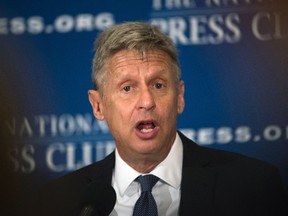 Libertarian Party presidential candidate Gary Johnson speaks at a National Press Club Luncheon on July 7, 2016, in Washington, DC. (MOLLY RILEYMOLLY RILEY/AFP/Getty Images)