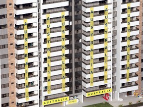 Preparations continue at the Olympic athletes' village, including the building that will house the Australian team in Rio on July 25, 2016. (Matthew Stockman/Getty Images)